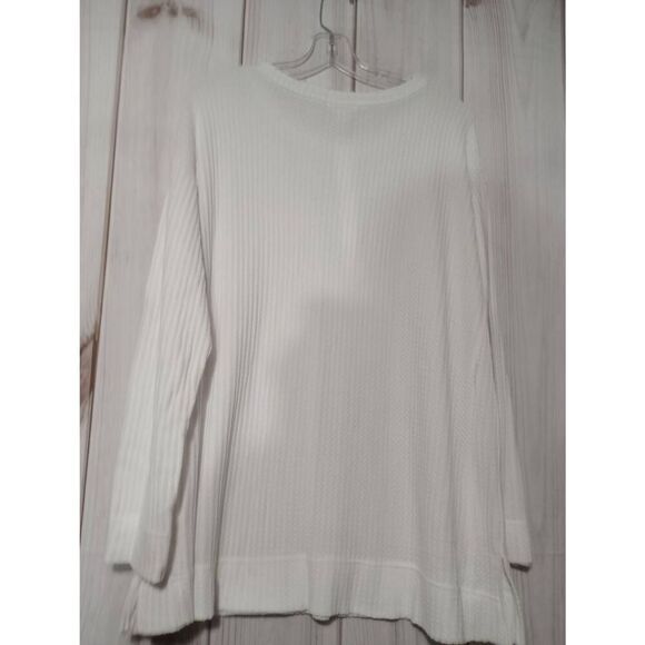 Ladies 1x Cason Waffle Knit Henley Top White Long Sleeve Button Up Casual - Picture 2 of 7
